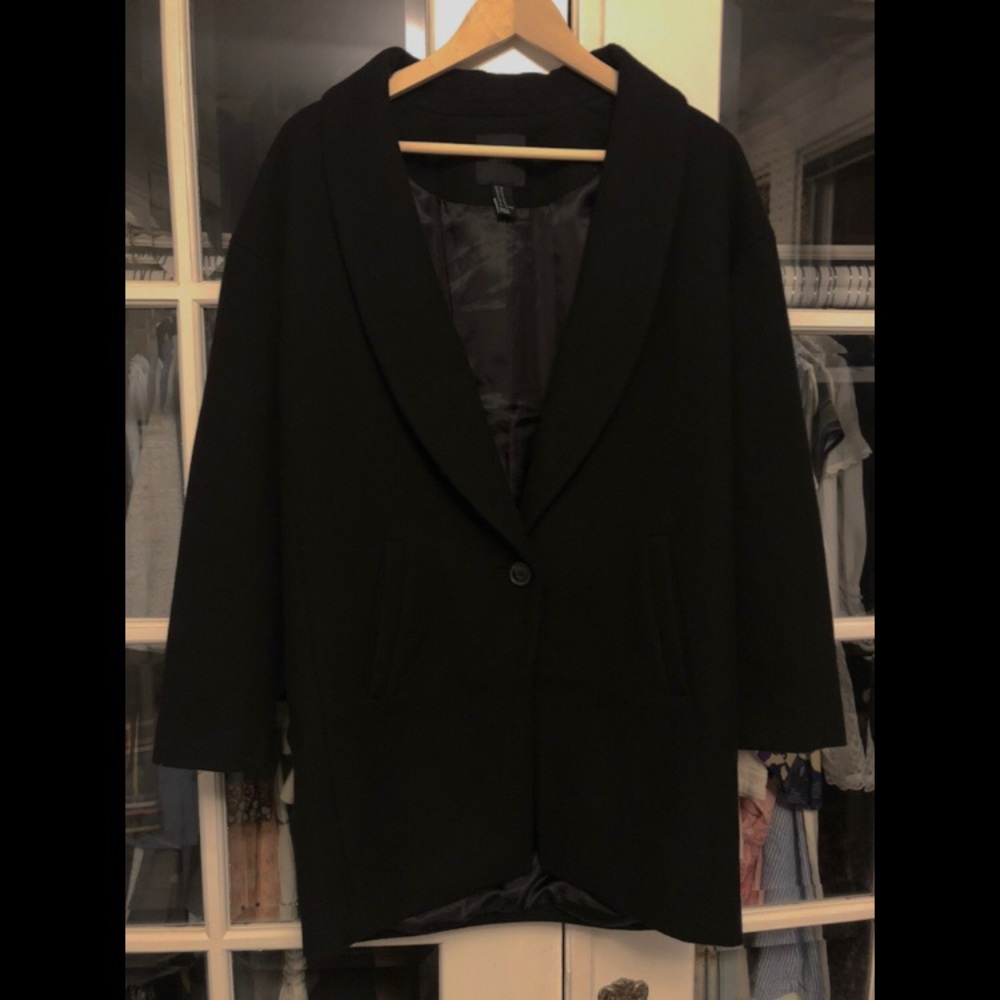 H&M Black Wool Blend Winter Coat